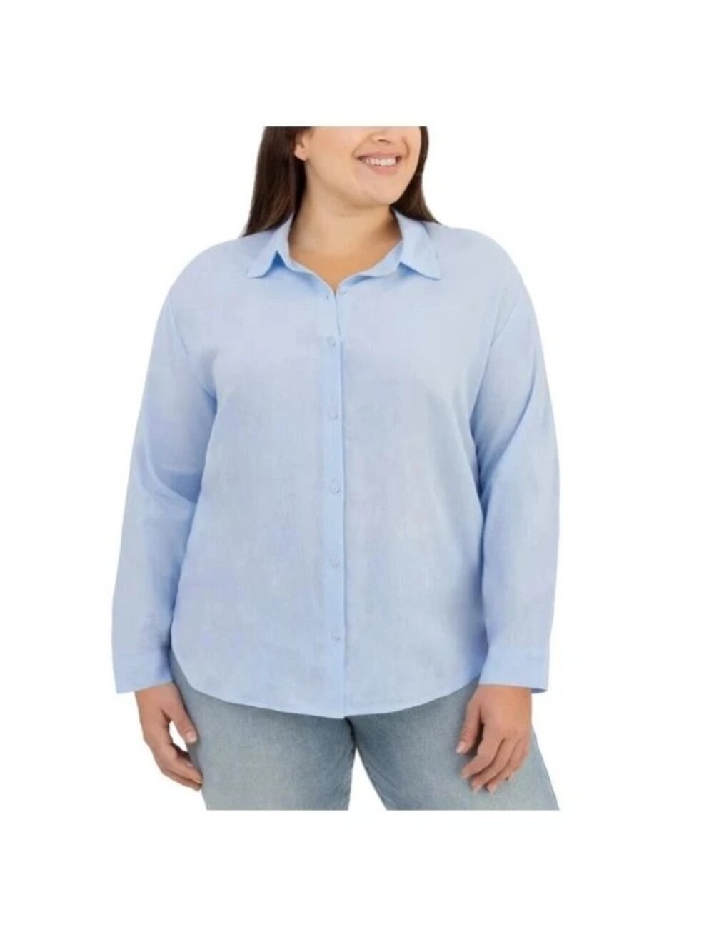 Blanknyc Womens Light Blue Long-Sleeve Button-Up Shirt Size L 100% Cotton